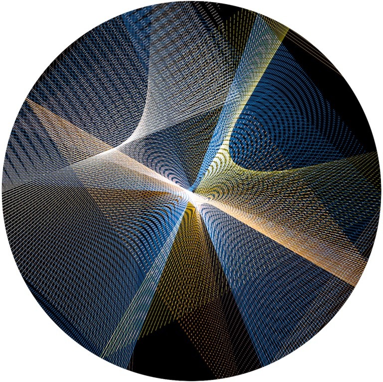 A circular image of geometric lines forming a kaleidoscope