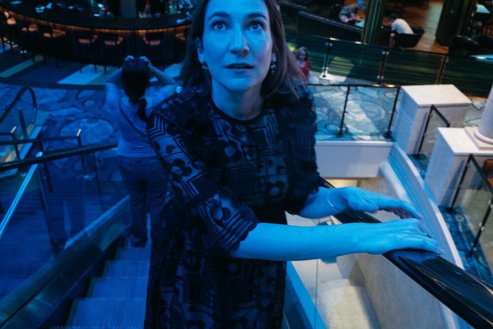Author Sheila Heti pictured on an escalator