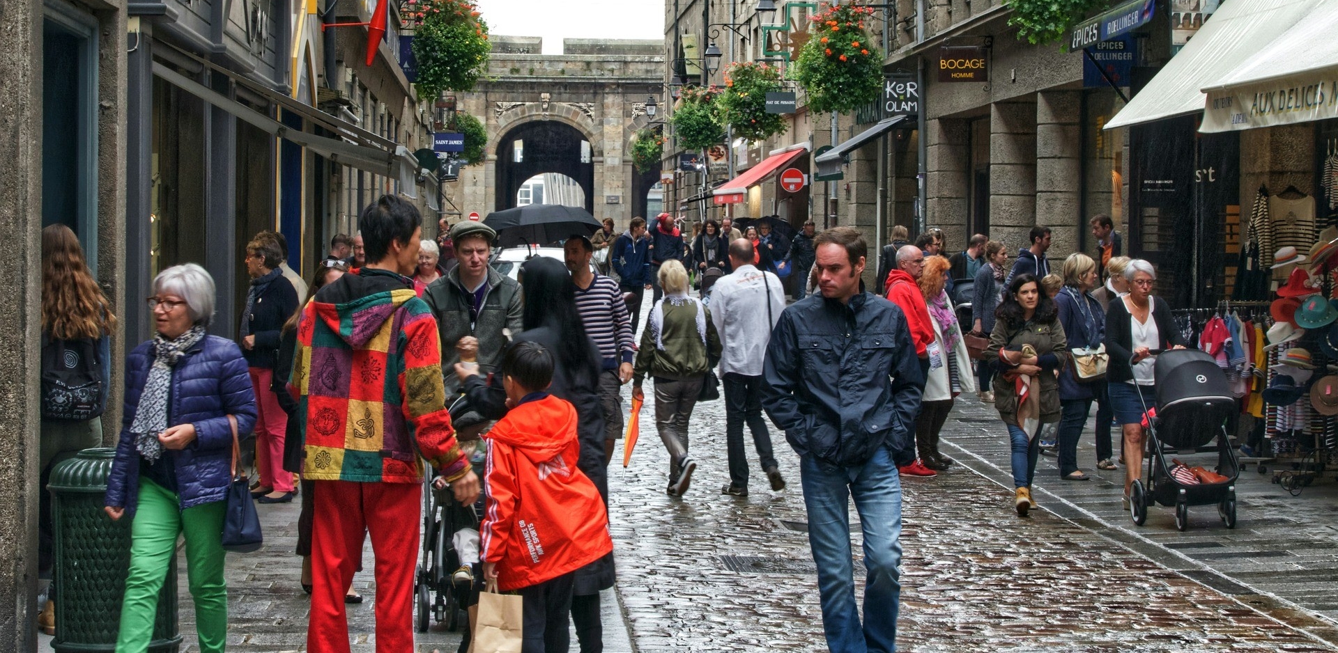 People walking on the street in St-Malo, France
