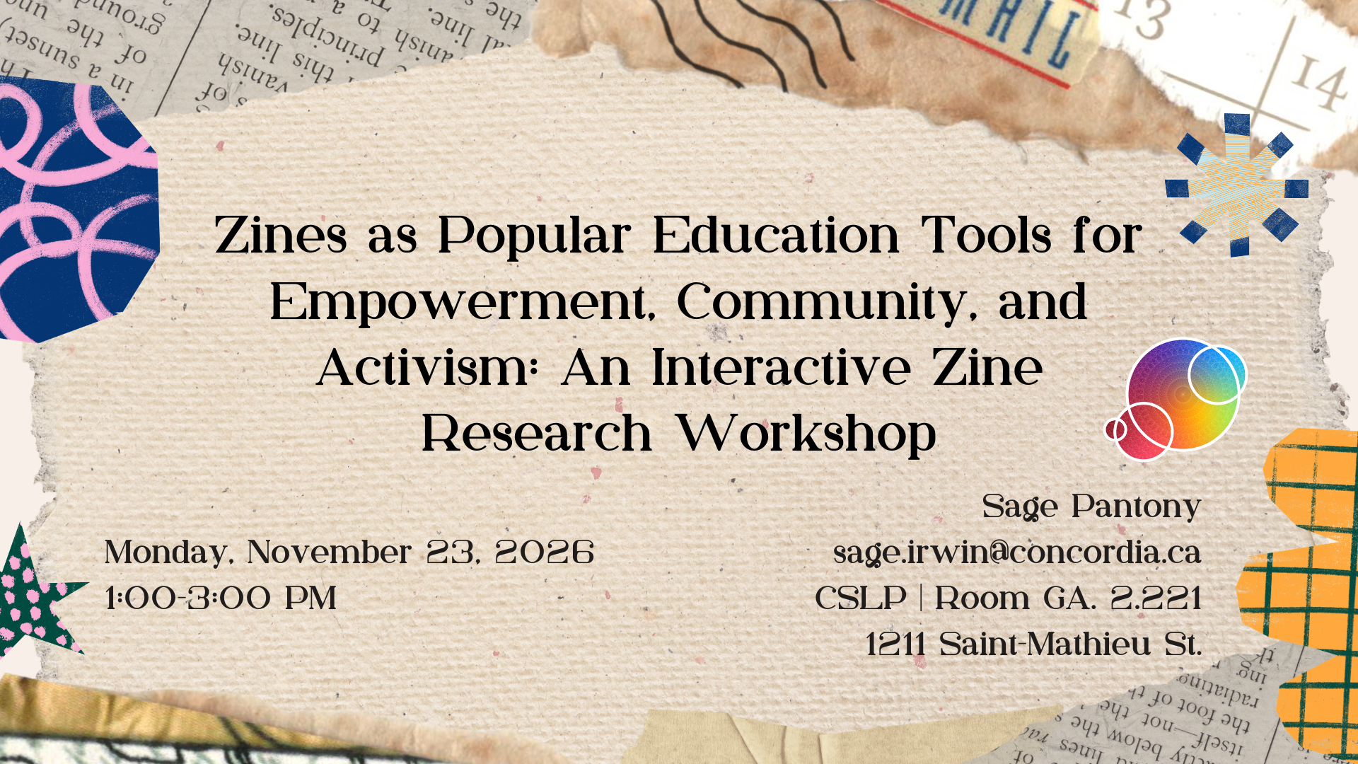 Graphic art for the Zines as Popular Education Tools workshop