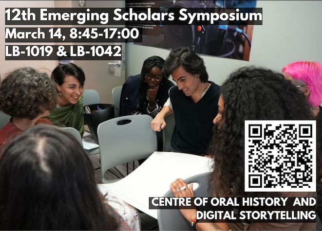 Poster for the 12th Emerging Scholars Symposium at COHDS, detailing session titles and keynote speaker.