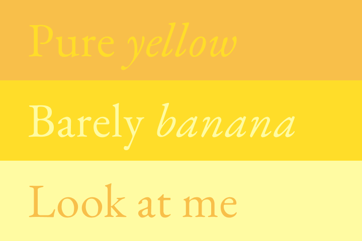 Eugene Park's Yellow Saga image depicts 3 shades of domestic yellow paint featuring a poem that corresponds to the chosen colours: Pure yellow, Barely banana, Look at me