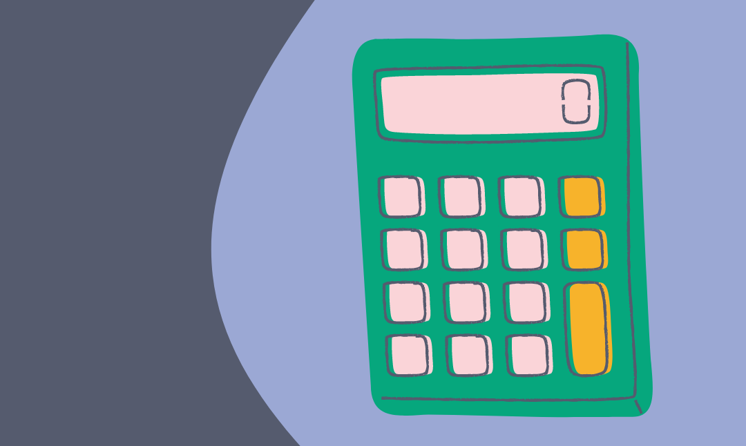 An image of a calculator on two tone blue background.