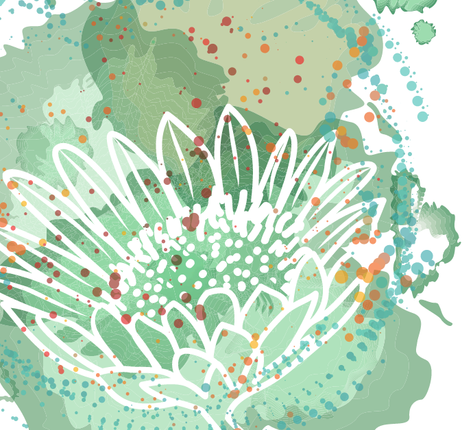 A flower painted in white on a greenish background