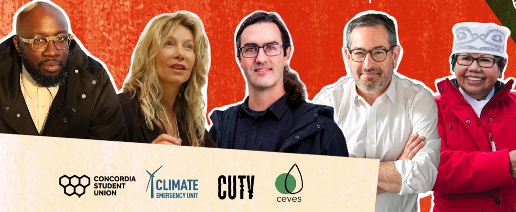 Images of the five conference speakers are featured on a red and orange background