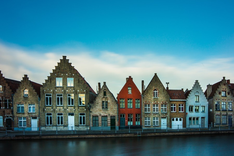 Row of stone houses in Bruges, Belgium