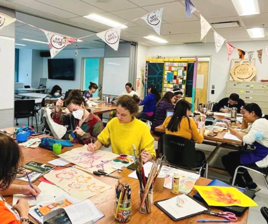 Group of people gathering to make art at the Concordia University Art Hive