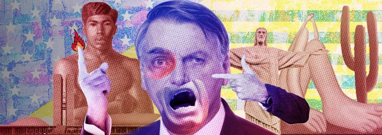 a collage featuring a portrait of former President Bolsonaro of Brazil