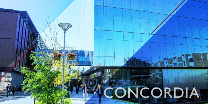 Students, faculty and staff walk by the Applied Science Hub on Concordia's Loyola Campus.