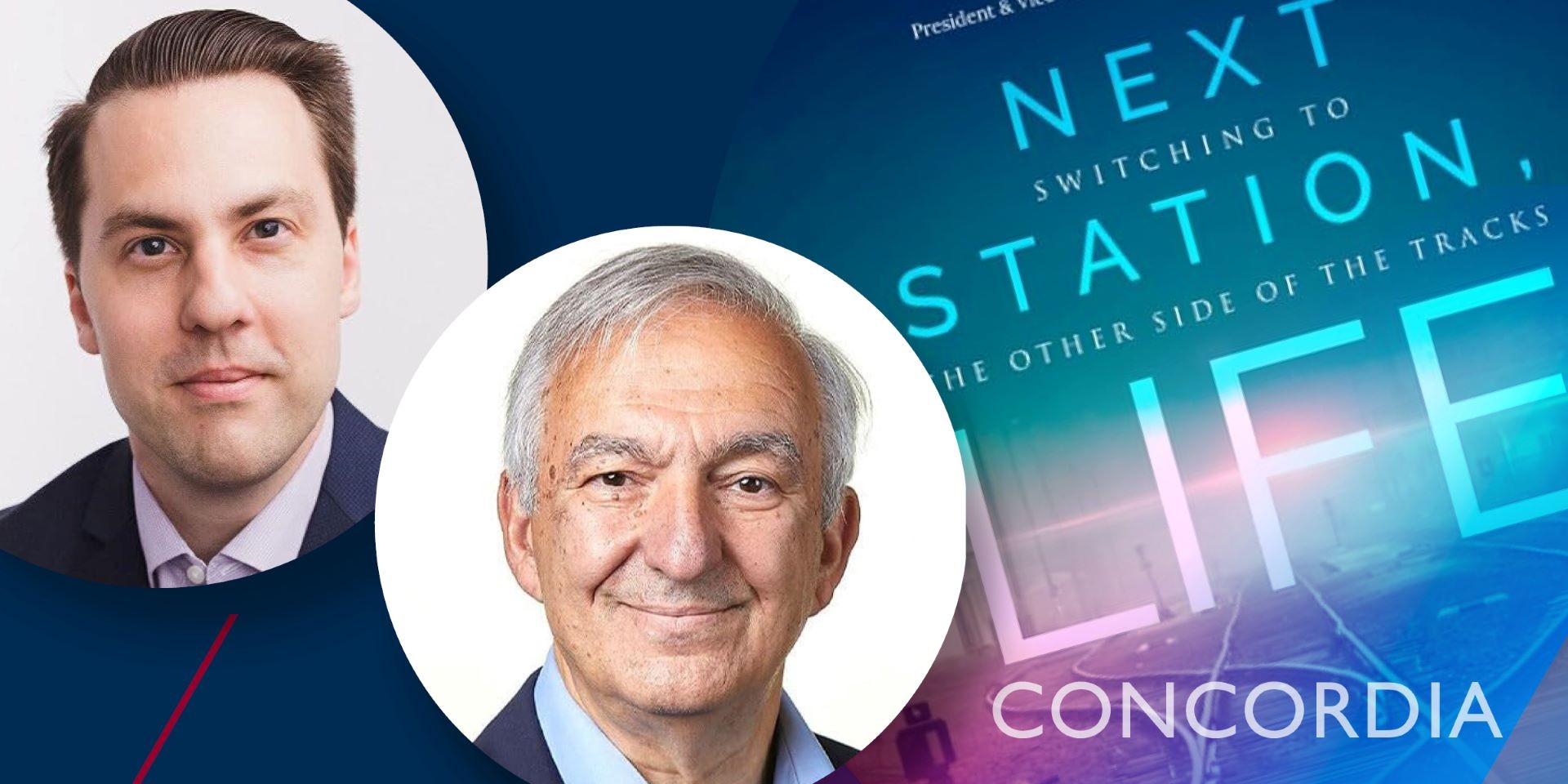 Headshots of the authors are superimposed over their book.