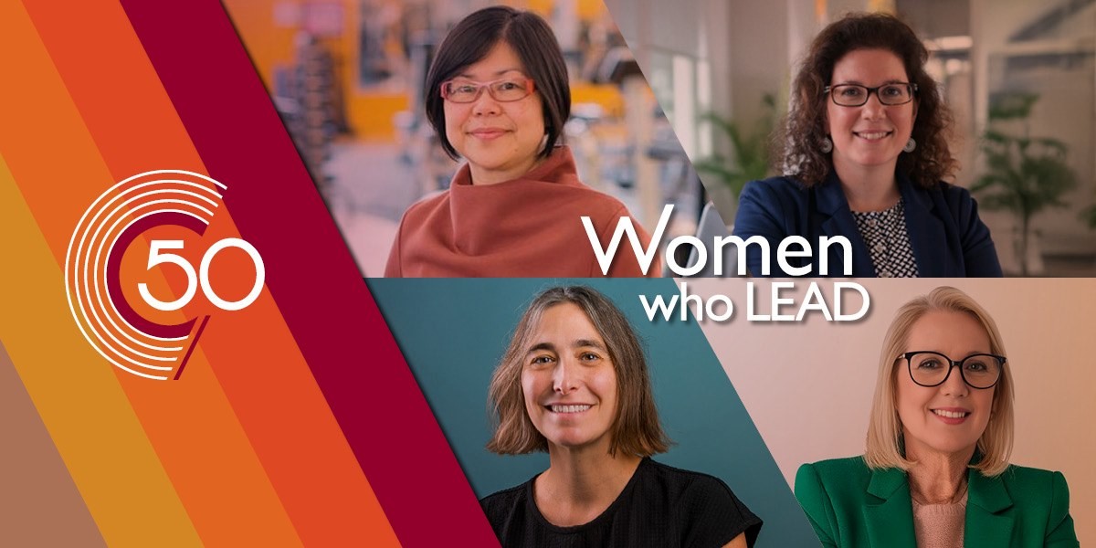 Headshots of the four women speakers