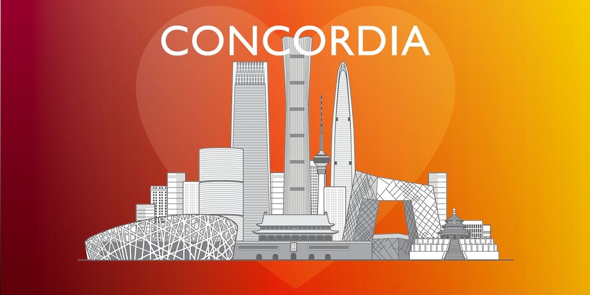 Stylized drawing of the Beijing skyline.