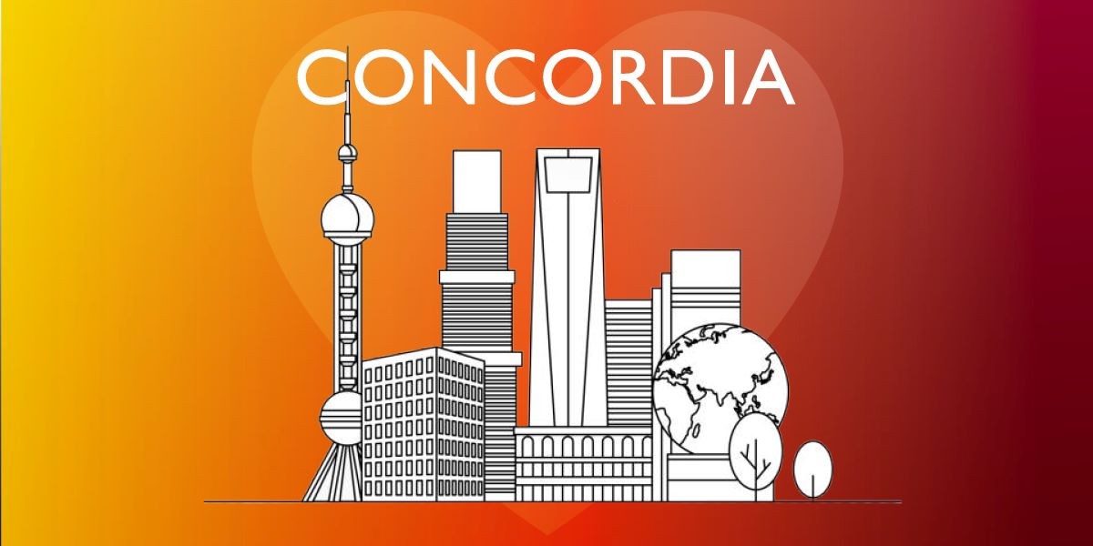 Stylized drawing of the Shanghai skyline.