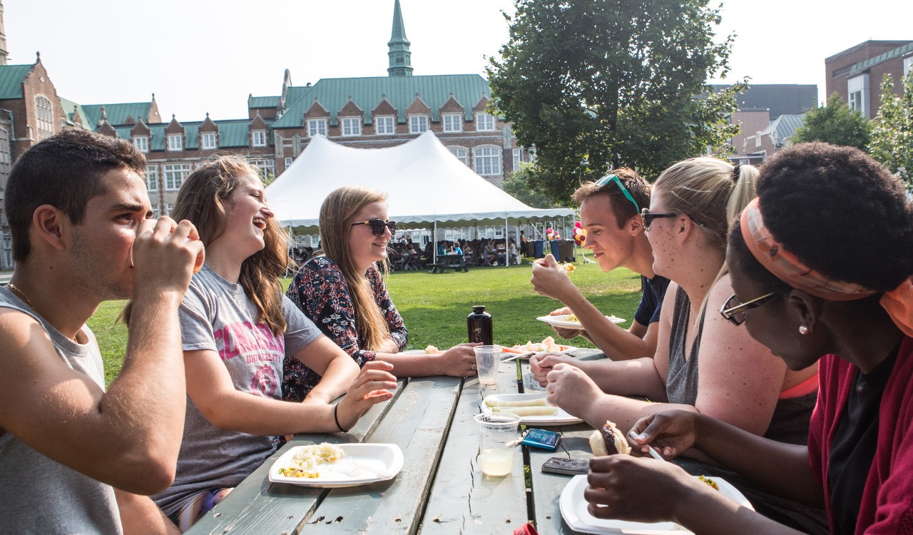 Students eating on quad