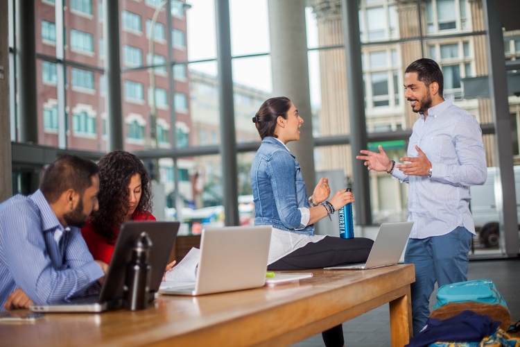 students talking