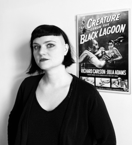 Black and white photo displays Annaëlle Winand