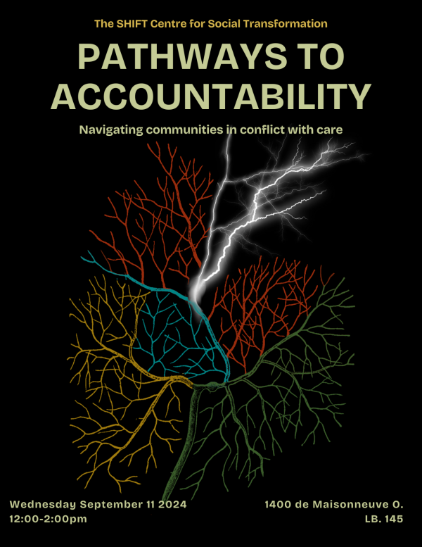 Flyer for the event with the title and subtitle against a black background with colorful membrane