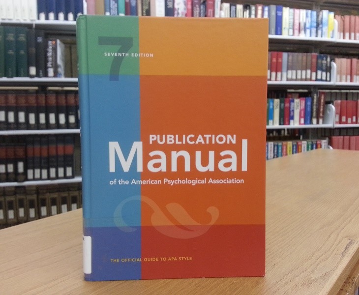 APA 7th edition manual sits in the Concordia library