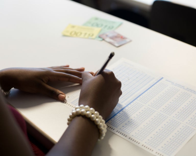 Student takes an exam