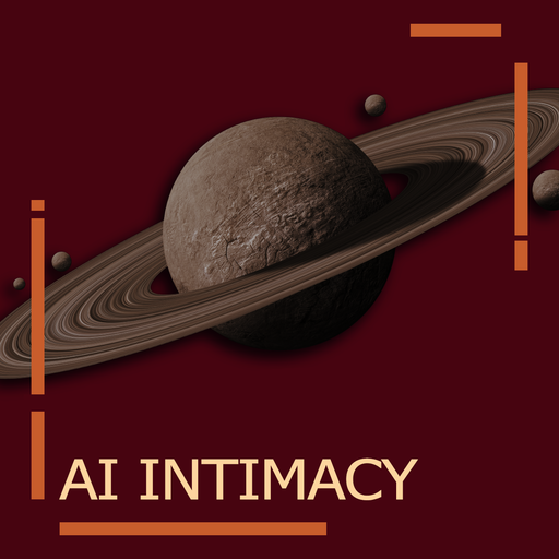 An image of a planet with a ring around in the background with the caption "AI Intimacy" in the front in all caps