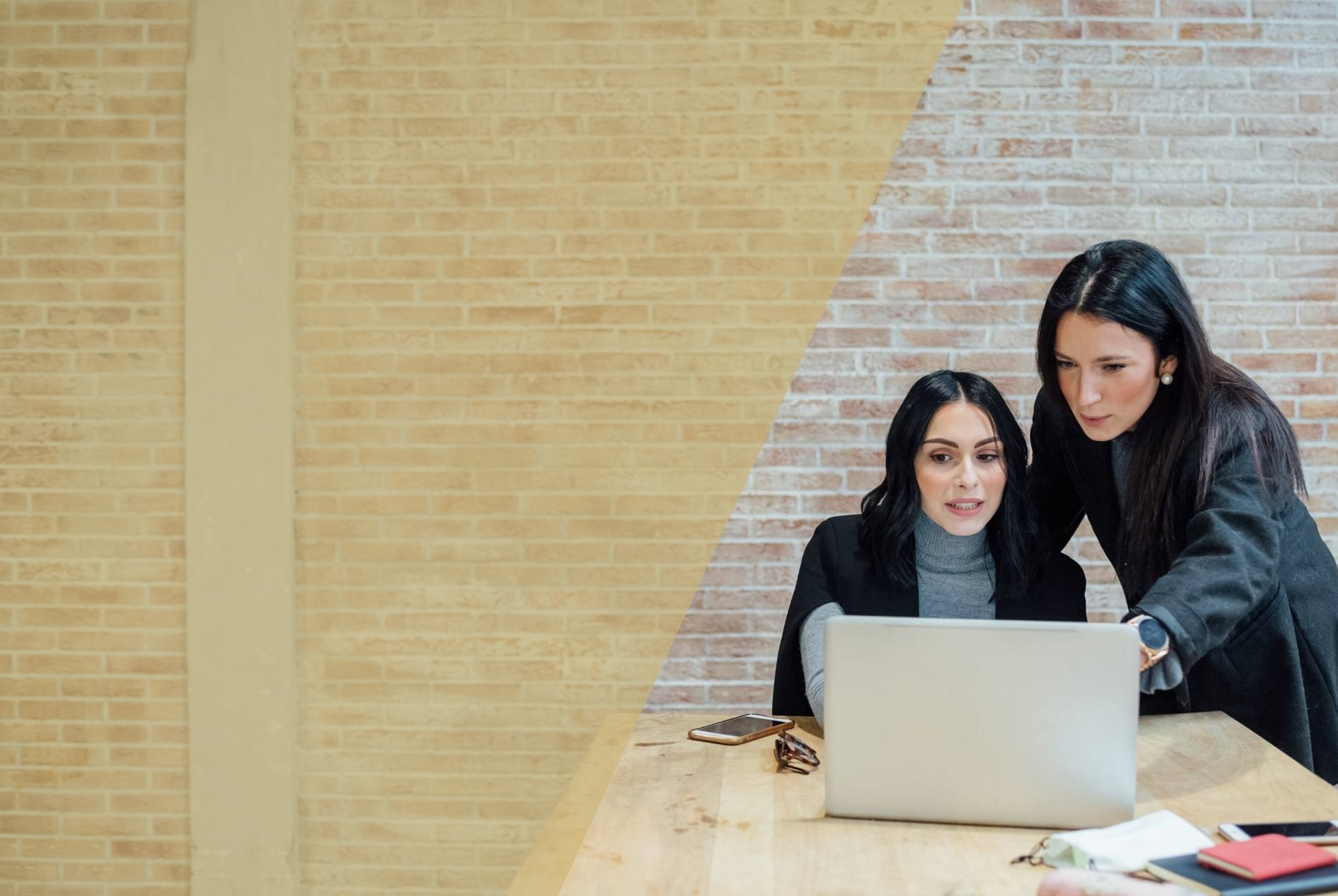 two women staring at a laptop screen, one of them pointing at it