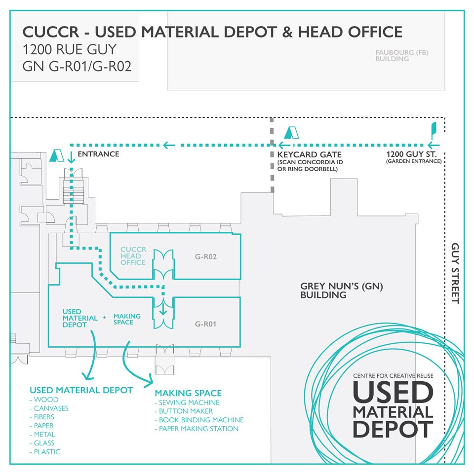 A schematic showing the location of the CUCCR used material depot