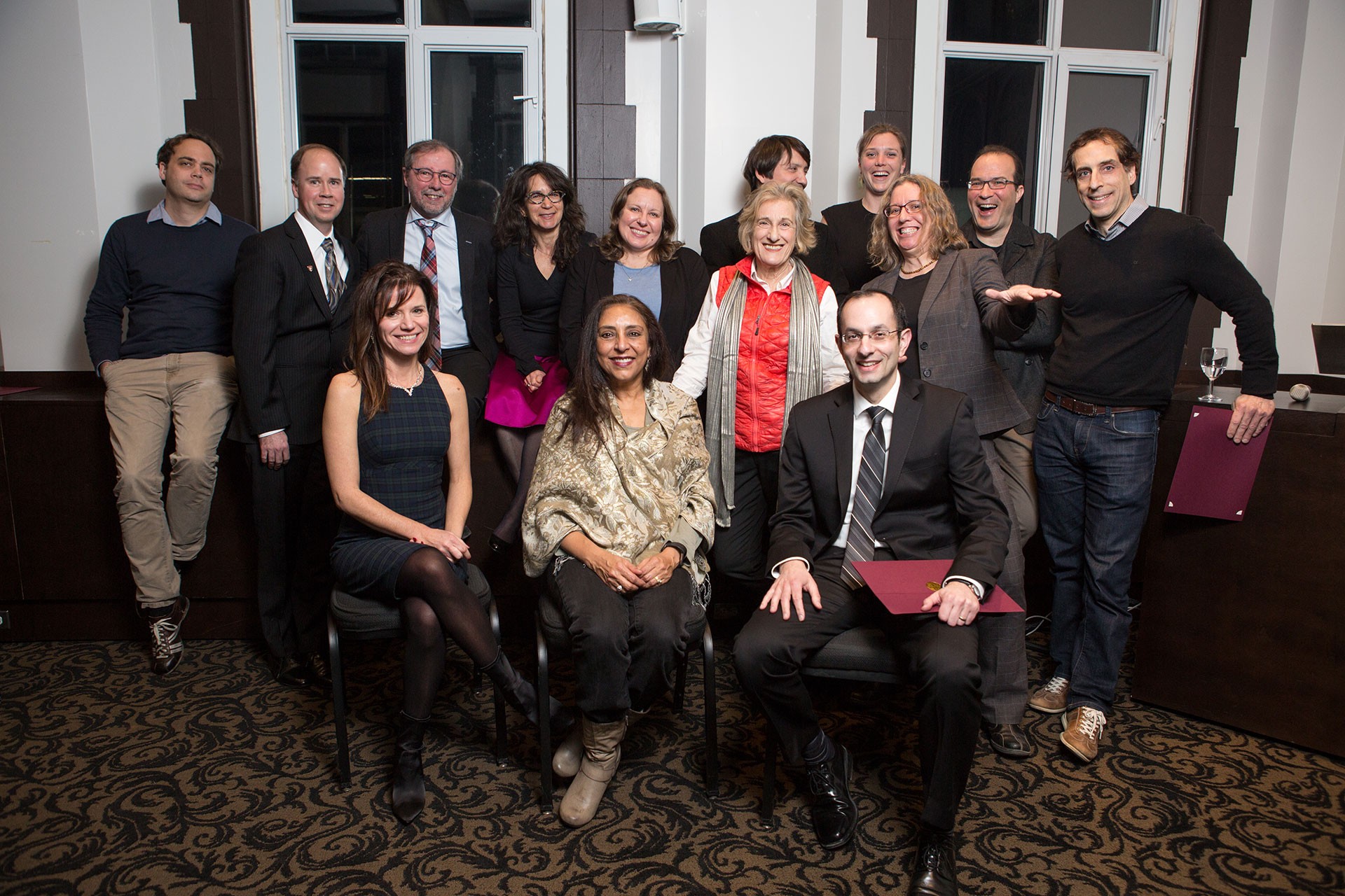 Back row from left: Benjamin Eppinger, Christopher Wilds, Dean André Roy, Nathalie Phillips, Marlene Sokolon, Pablo Gilabert and Kirsten Dunfield. Middle row, from left: Sherry Simon, Ann-Louise Davidson. Front row from left: Liz Fradette, Yasmin Jiwani, Naftali Cohn