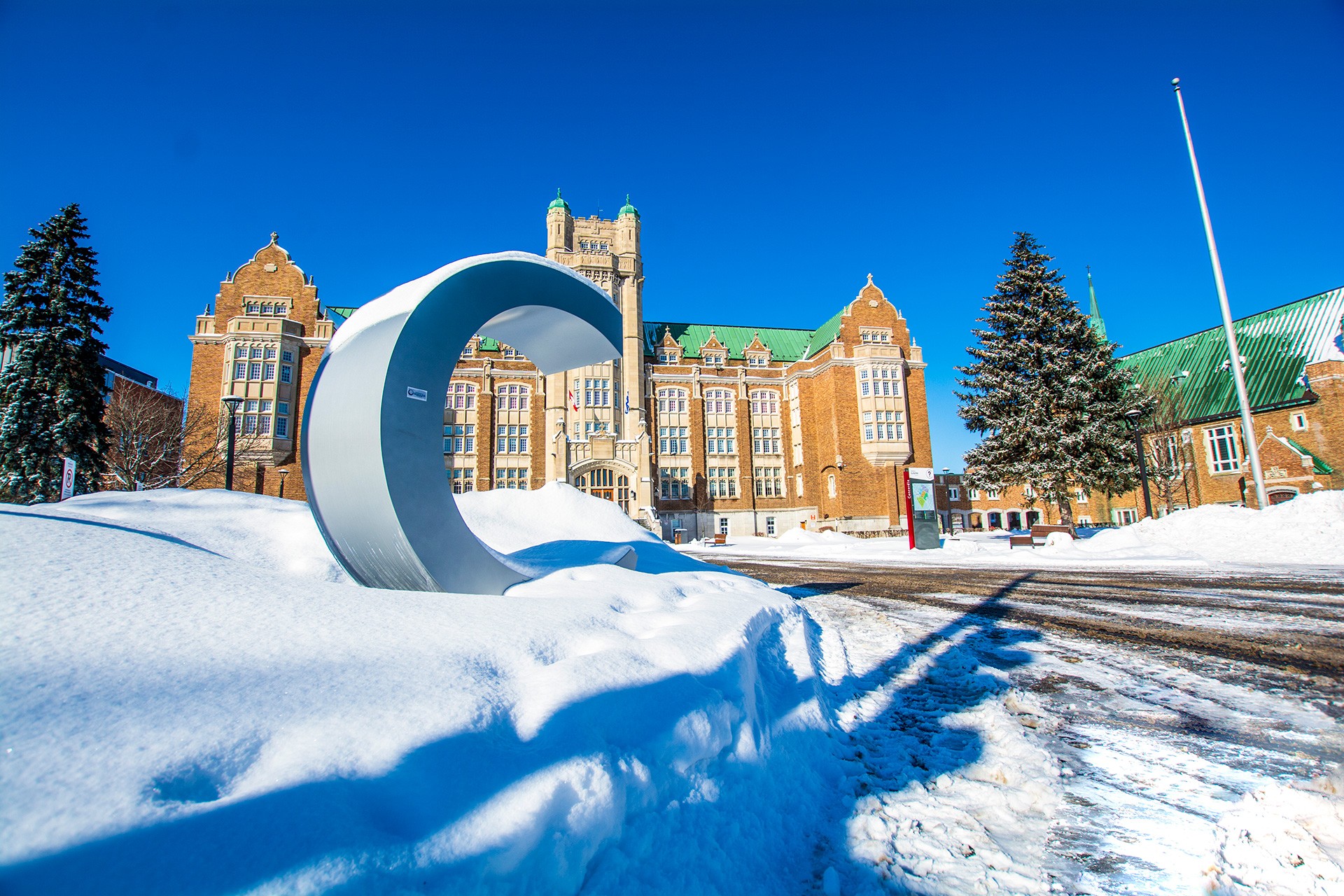 Concordia's Loyola Campus AD building with Concordia 'C' in foreground