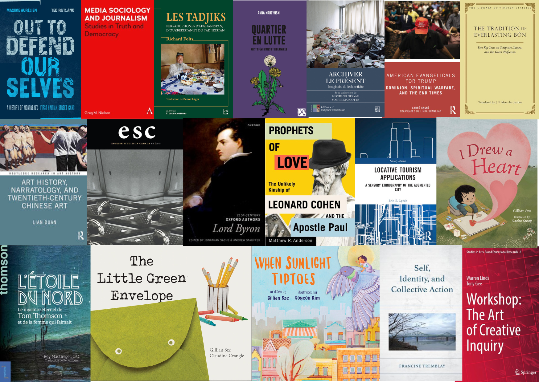 A colourful montage of 18 book covers