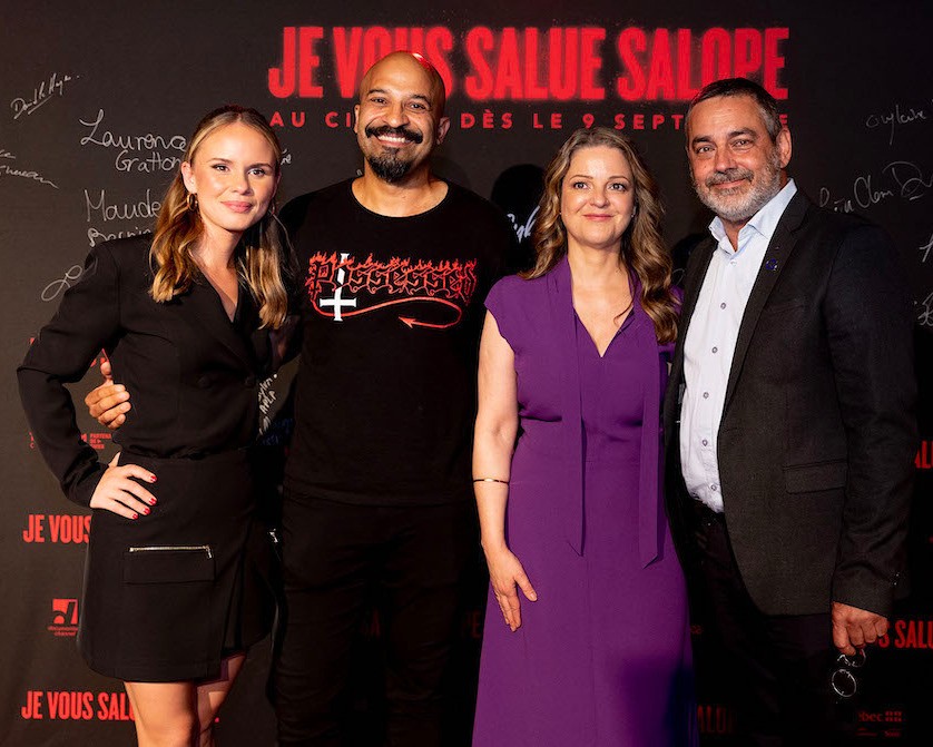 Léa Clermont-Dion, Vivek Venkatesh, Guylaine Maroist and Pierre Nantel, Backlash Film Premiere, 2020. Photo: Maryse Boyce