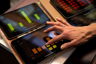 Photo of a tablet being used to manipulate the soundscape