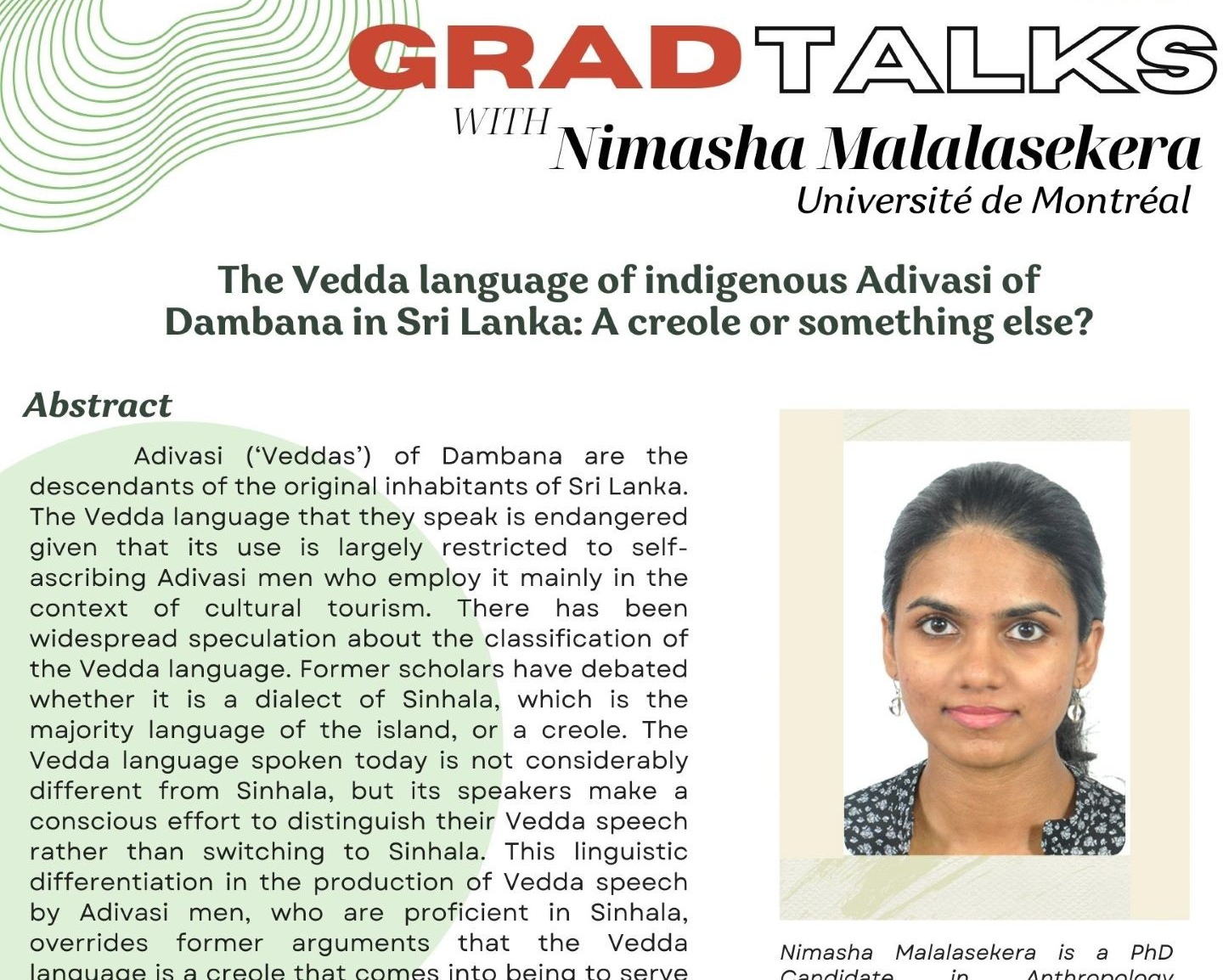 Plurilingual Lab hosts Nimasha Malalasekera for latest Grad Talks session