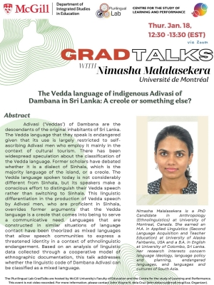 Poster for Grad Talks with Nimasha Malalasekera