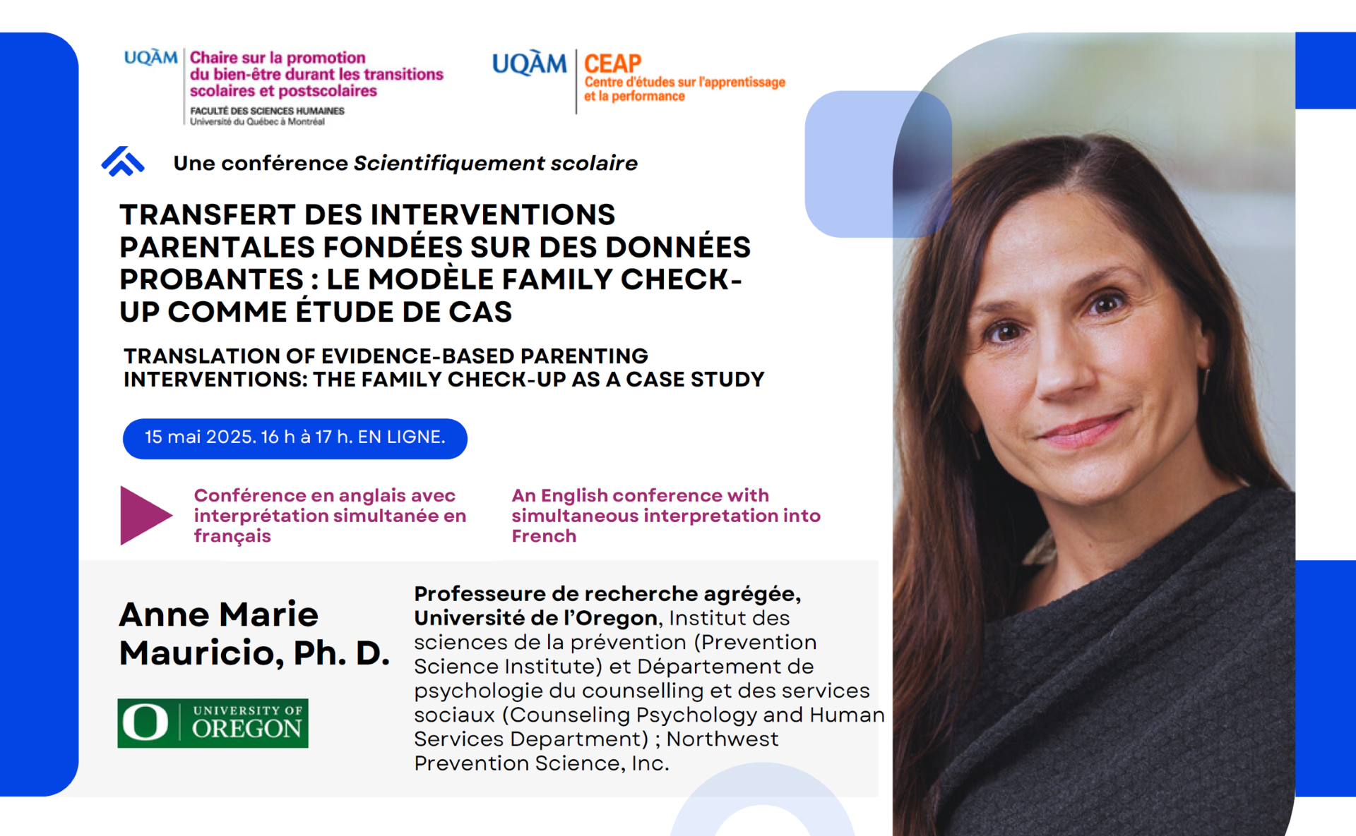 Dr. Anne Marie Mauricio conference at CEAP-UQAM
