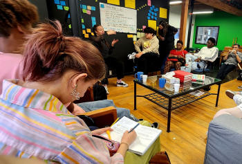 Photo of students in the Living Room