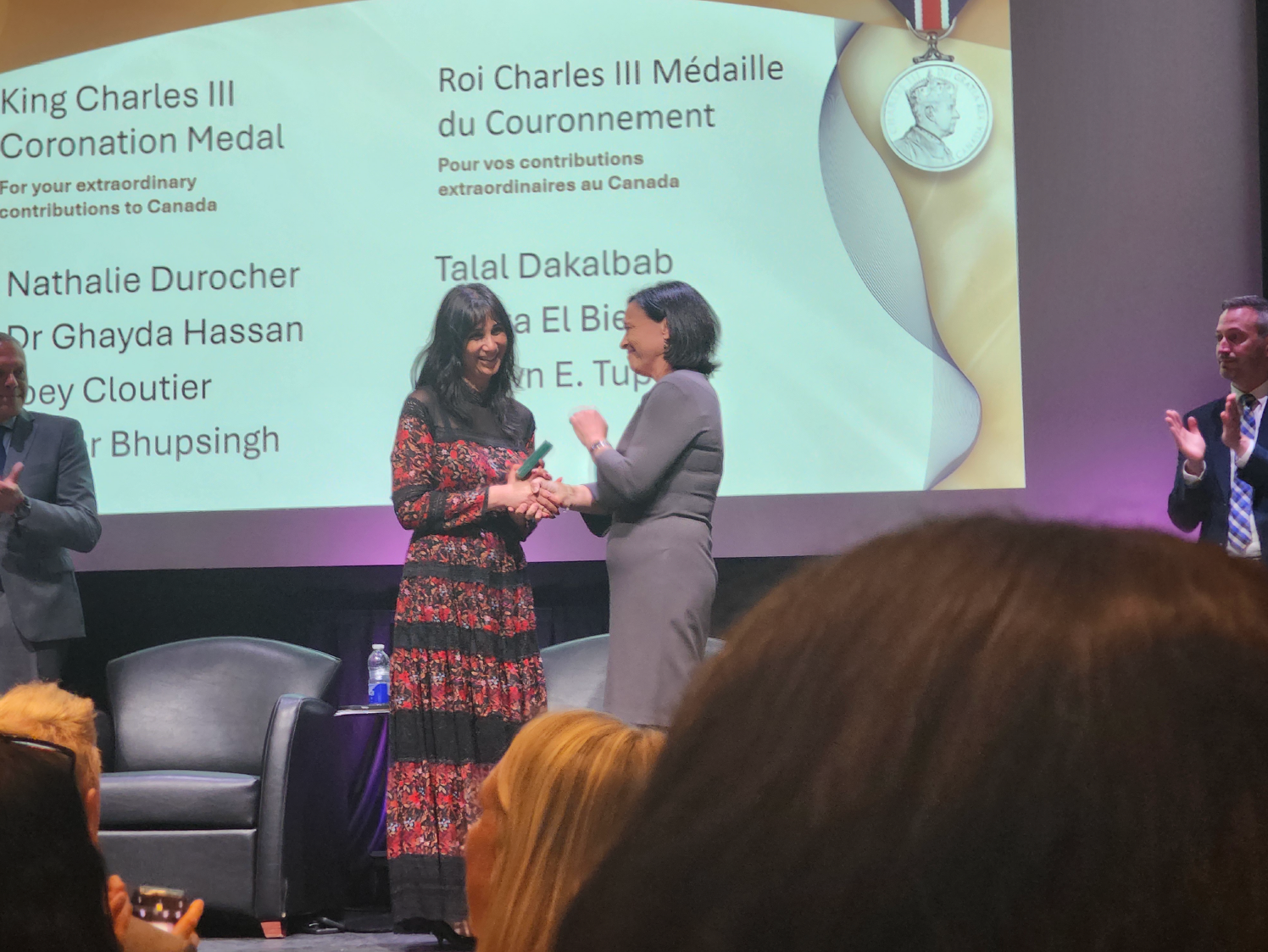 Photo of Ghayda Hassan receiving her Coronation Medal Photo of Ghayda Hassan receiving her Coronation Medal