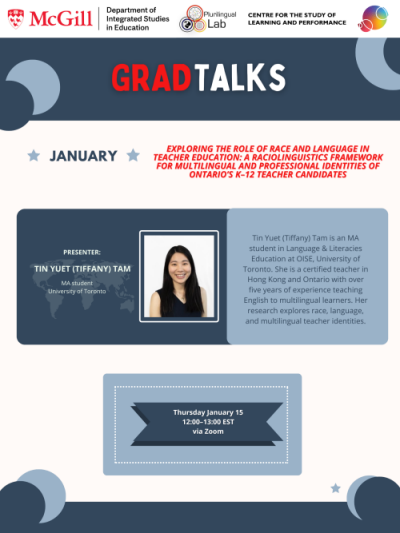 Poster for the Grad Talks session with Tiffany Tam