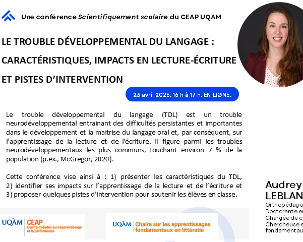 CEAP-UQAM to host session on Developmental Language Disorder and literacy learning
