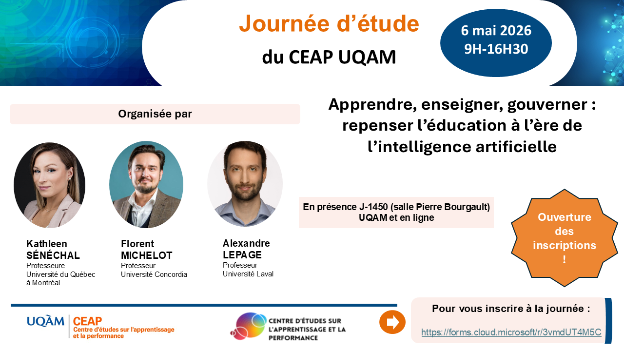 Graphic for the CEAP-UQAM 1-day conference on AI in education