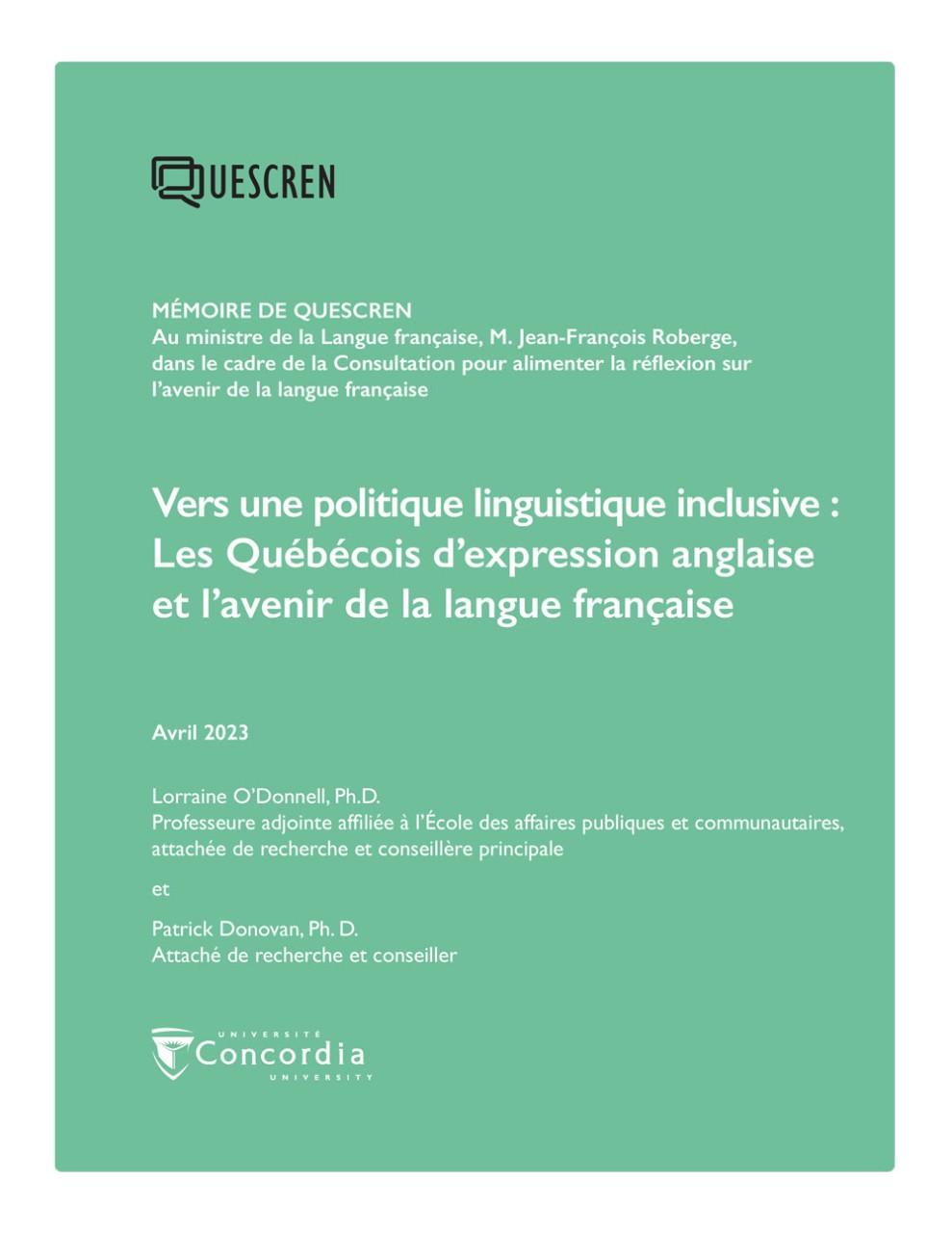 QUESCREN releases brief on the future of the French language in Quebec  //  QUESCREN publie un mémoire sur l’avenir de la langue française au Québec
