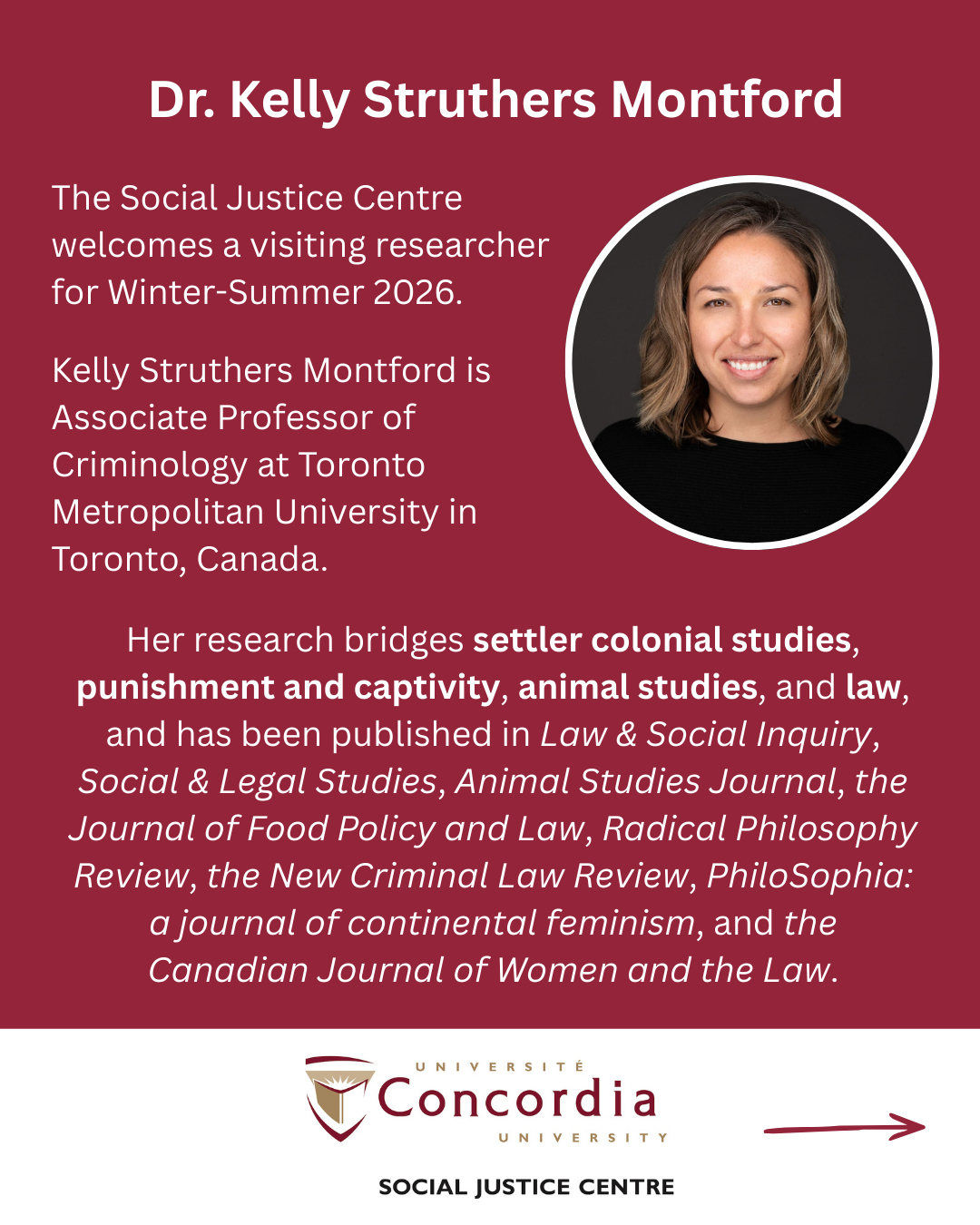 The Social Justice Centre welcomes visiting researcher Kelly Struthers Montford