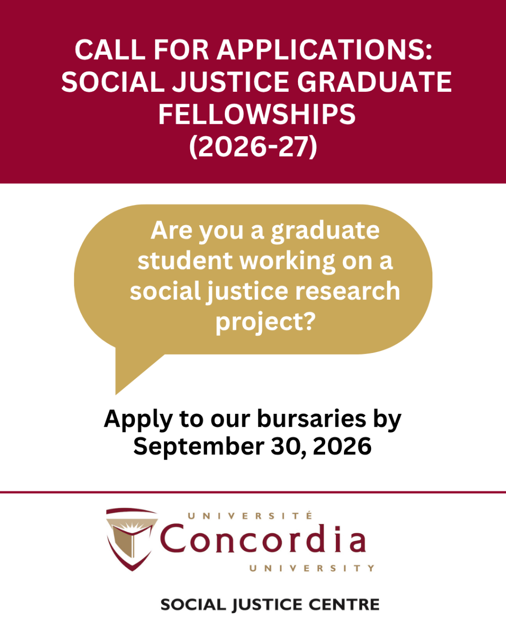 Graduate Fellowships Call for Applications - 2026-27 - Appel à candidatures bourses d'études supérieures