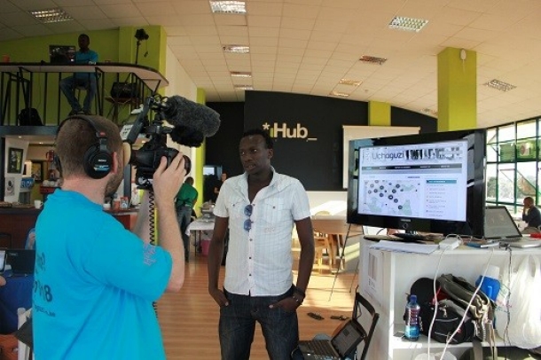 Display of election monitoring software at iHub innovation incubator in Nairobi.