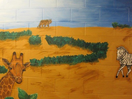 Detail of mural at St. Gabriel School by Leigh Cline and grade 6 artists. 