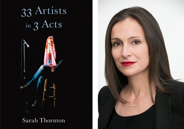 Left: Author portrait of Sarah Thornton, image courtesy of Sarah Thornton Right: Cover for the upcoming book 33 Artists in 3 Acts. Cover artwork by Tammy Rae Carland, I'm Dying up Here (Strawberry Shortcake), 2010. Color photograph courtesy of Jessica Silverman Gallery.