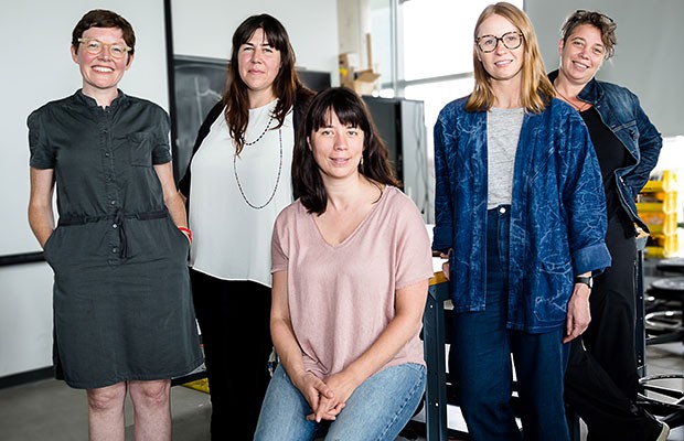 New faculty, from left: M Wright, Nadia Myre, Jessica Carmichael, Kelly Jazvac and Shauna Janssen. 