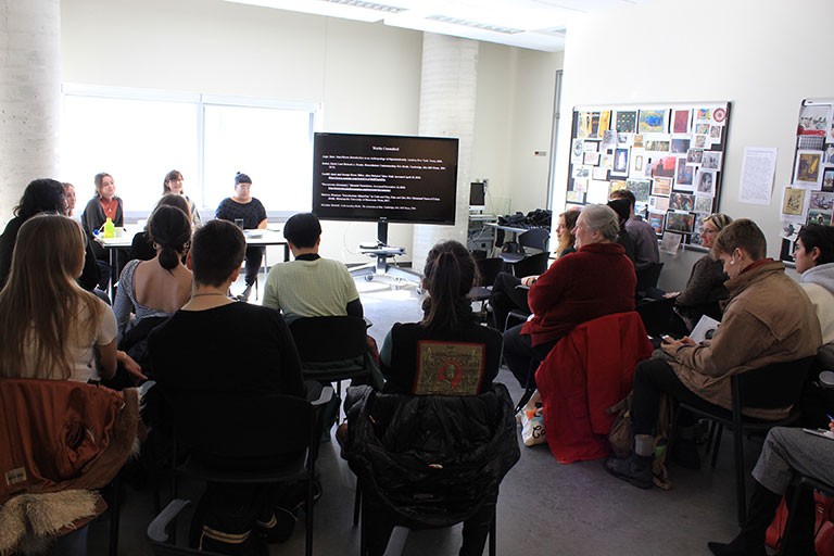 Student panel speaking at the CUJAH Conference. Photo by Eleni Speal. 