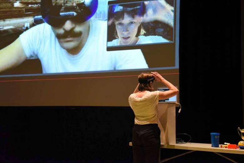 Emilie Morin and Ryan Clayton: Skype Duet performed at Regards Hybrides, Photo Credit: Omer Yukseker Emilie Morin and Ryan Clayton: Skype Duet performed at Regards Hybrides, Photo Credit: Omer Yukseker