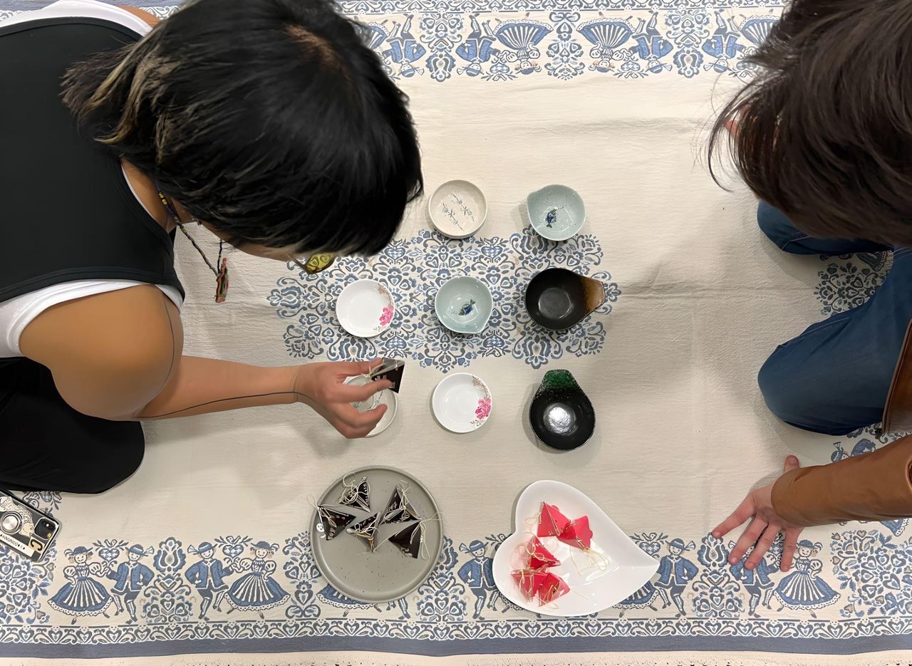 Photos of people playing with sweets from the artist's home