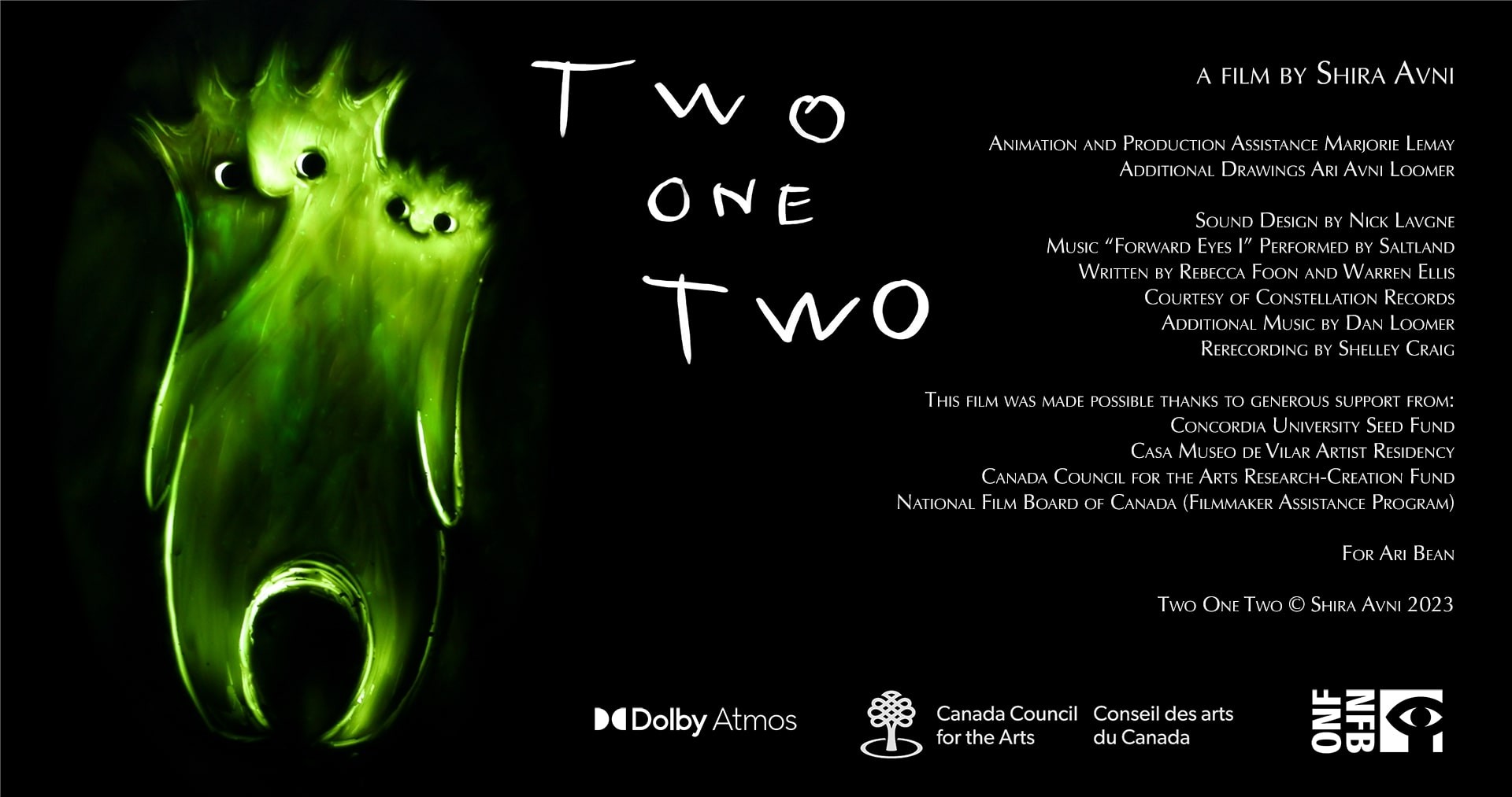 Two One Two Film Poster Black and green poster with text and illustration